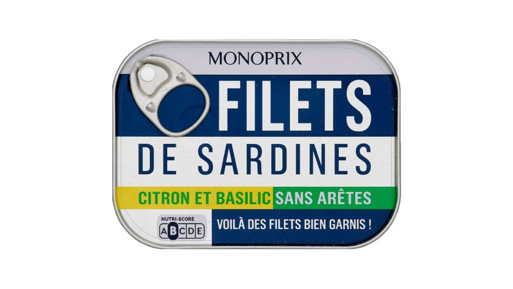 Monoprix Filets de sardines au citron & basilic, sans huile La boîte de 70g net égoutté