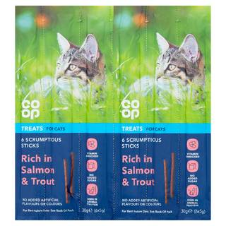 Co-op Treats For Cats 6 Scrumptious Sticks Rich In Salmon & Trout 6 X 5G (Co-op Member Price £0.90 *T&Cs apply)