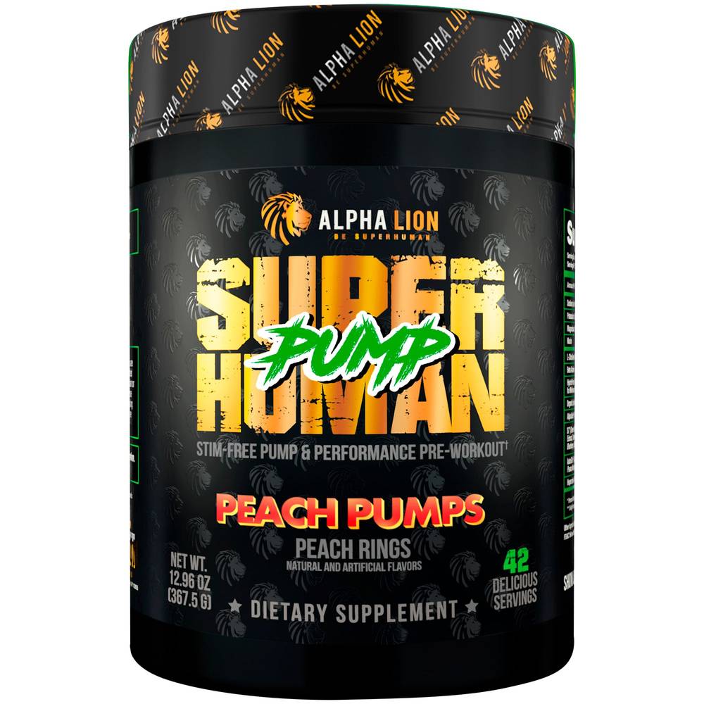 Alpha Lion Superhuman Pump Stim Free Pump Pre Workout 24 Servings, Peach Rings (12.96 oz)