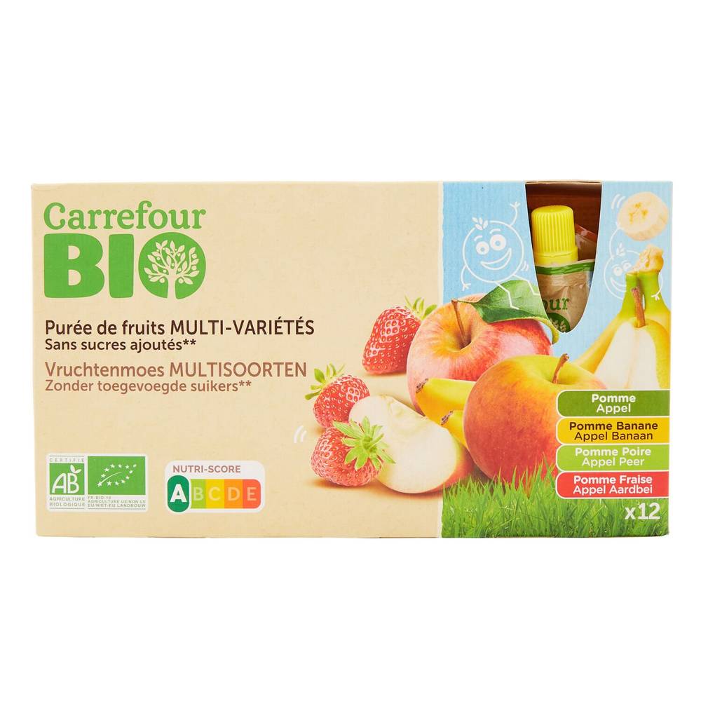 Carrefour Bio - Compote multi-variétés sucres ajoutés (12 pièces)