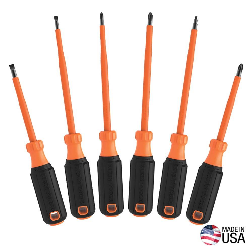 Klein Tools Screwdriver Set, 1000V Insulated 6-Piece Rubber Handle Assorted Drive Screwdriver Set | 85076INSR