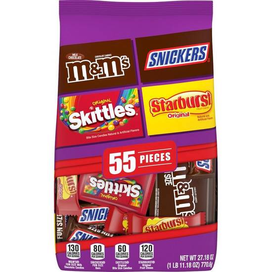 Chocolate & Fruity Candy Fun SizeA? Variety Bag, 27.18oz, 55pc - M&M's, Skittles, Snickers & Starburst