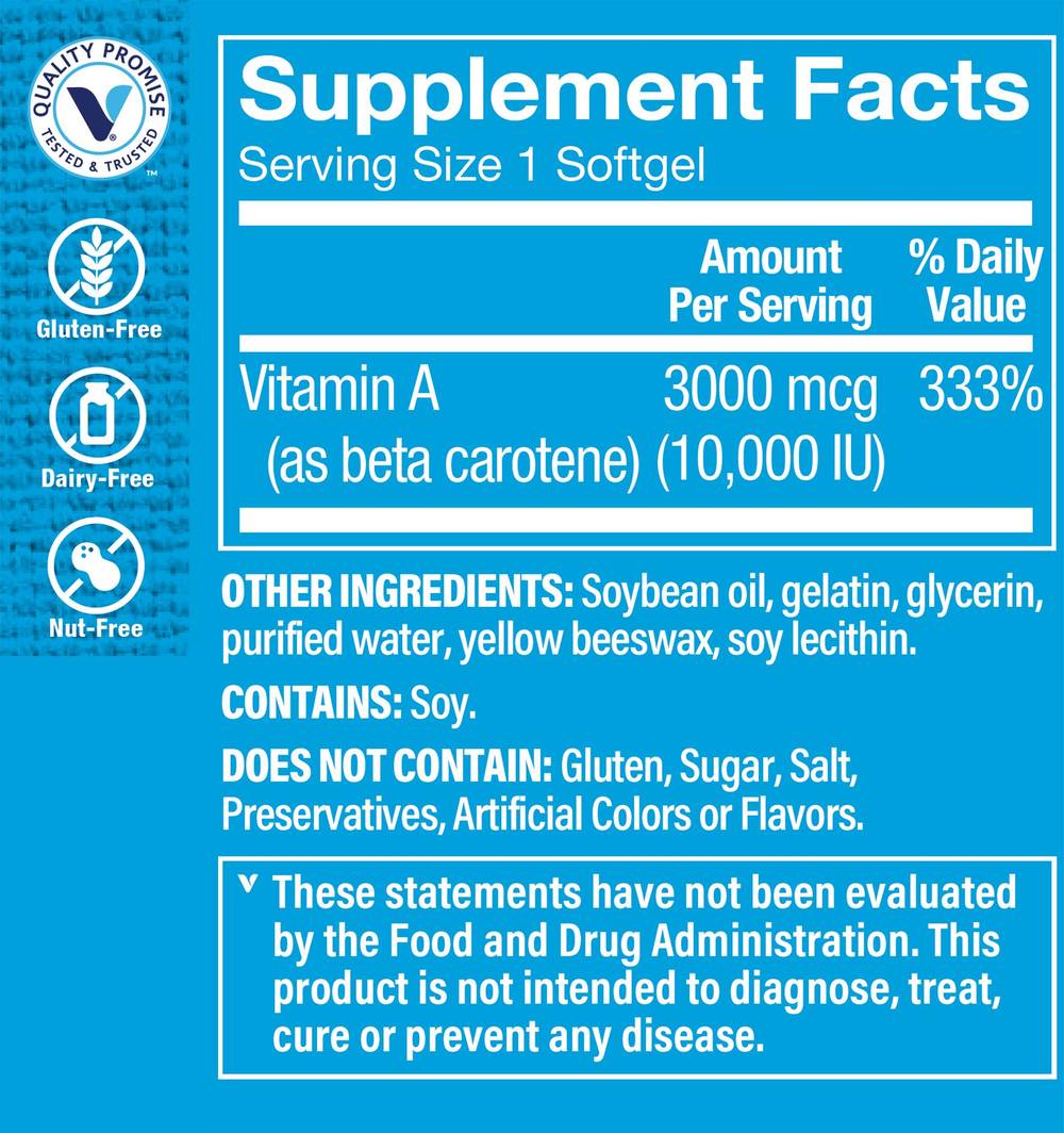 Beta-Carotene Antioxidant - 10,000 Iu Of Vitamin A - Eye Health (100 Softgels)