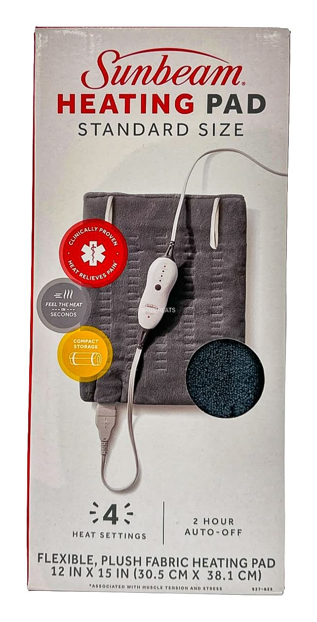 Sunbeam Standard Size Integrated Heating Pad, 12x15 in, Grey