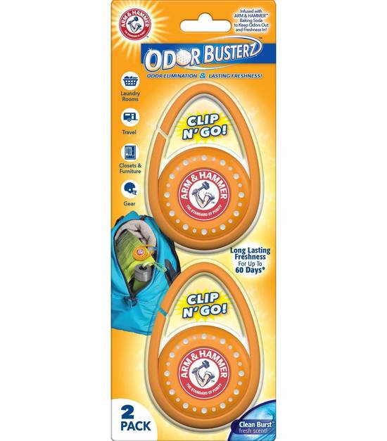 Arm & Hammer Odor Busterz Clip N' Go Deodorizer Clean Burst Scent (2 units)