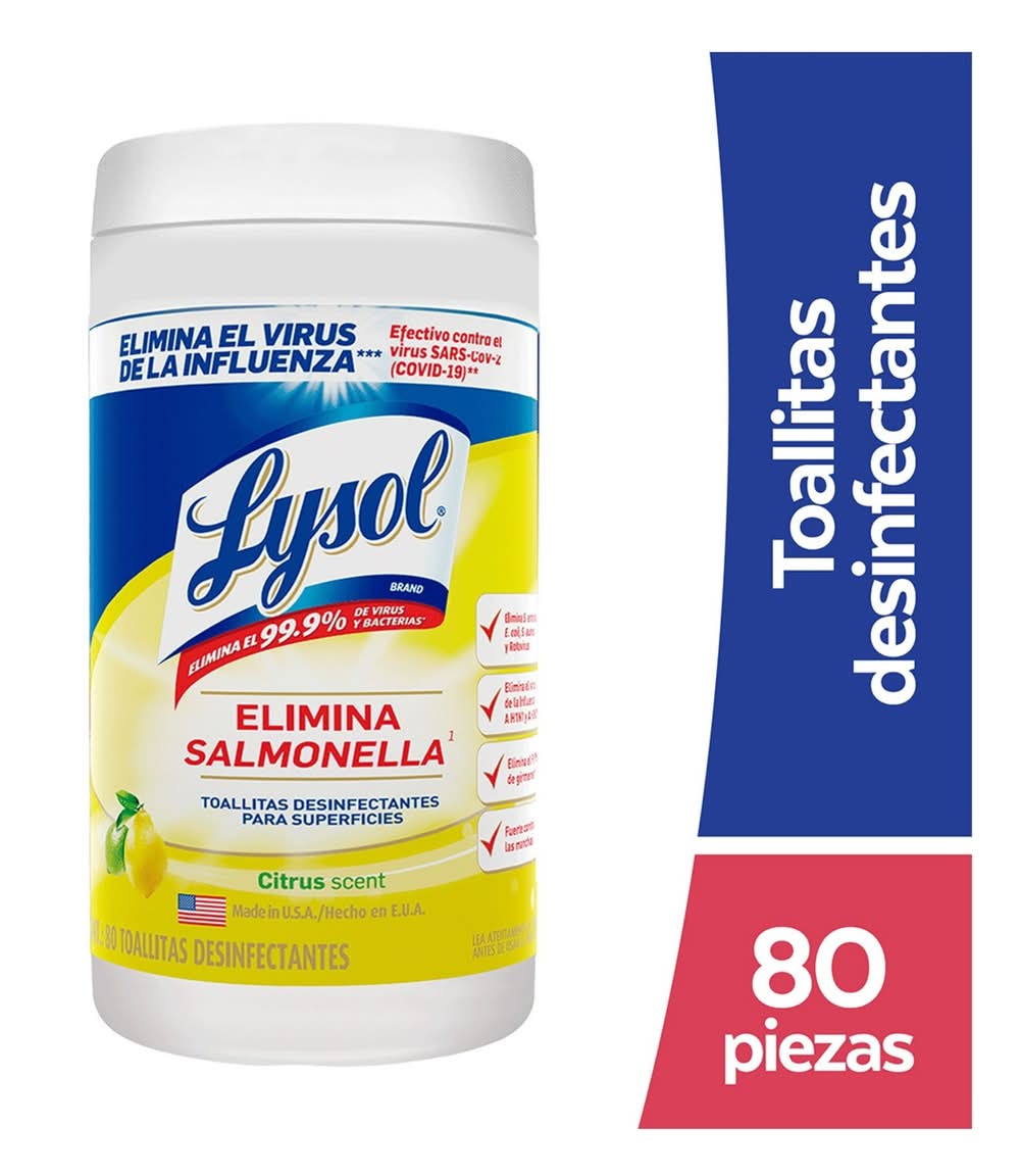 Lysol · Toallitas húmedas desinfectantes para superficies, cítrica (80 un)