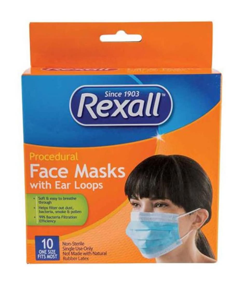 Rexall Procedural Face Masks With Ear Loops 10 Ct
