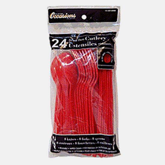 Occasions Heavy Duty Red Plastic Cutlery, 24 Pack (Red)