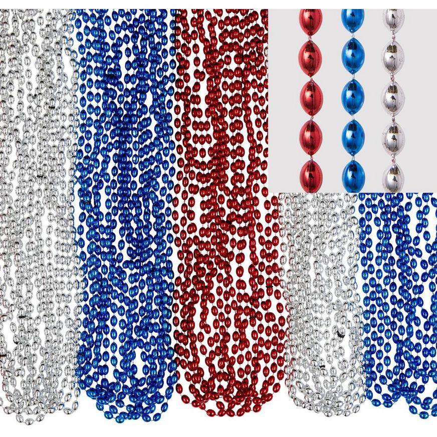 Red, Silver Blue Bead Necklaces, 50ct