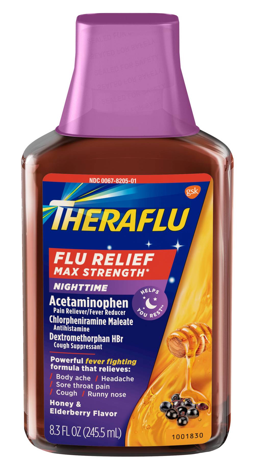 Theraflu Flu Relief Max Strength, Honey-Elderberry (8.3 fl oz)