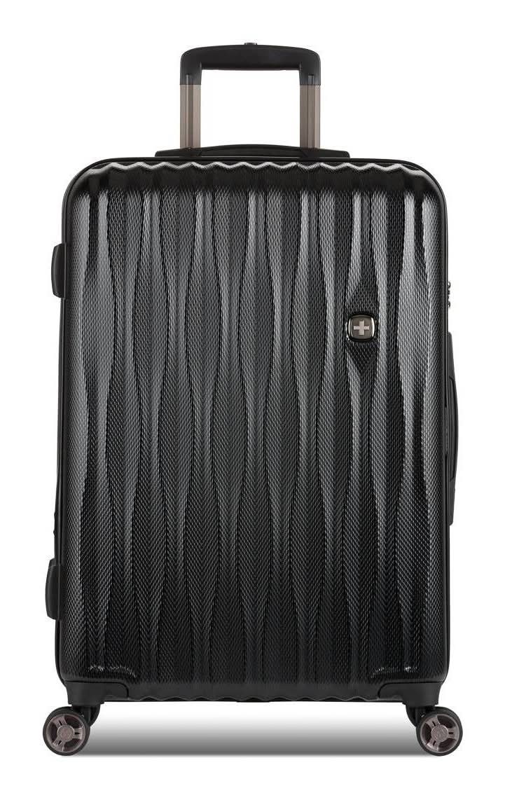SwissGear Energie Hardside Medium Checked Spinner Suitcase, 23 in, Black