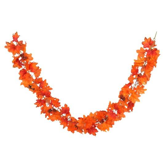 6Ft. Glitter Orange Maple Leaf Chain Garland By Ashland