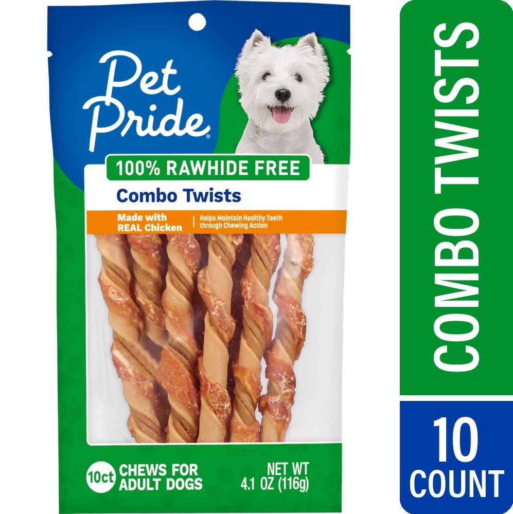 Pet Pride Rawhide Free Combo Twist Chews Dog Treats, Chicken, Adult (4.1 oz, 10 ct)