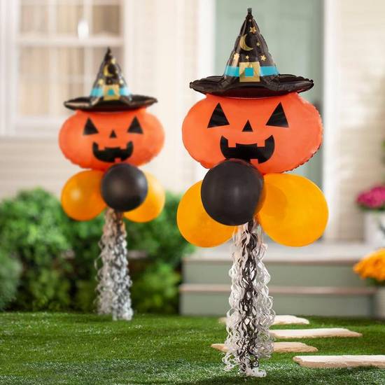 Uninflated Air-Filled Witchy Pumpkin Halloween Balloon Yard Sign, 67in