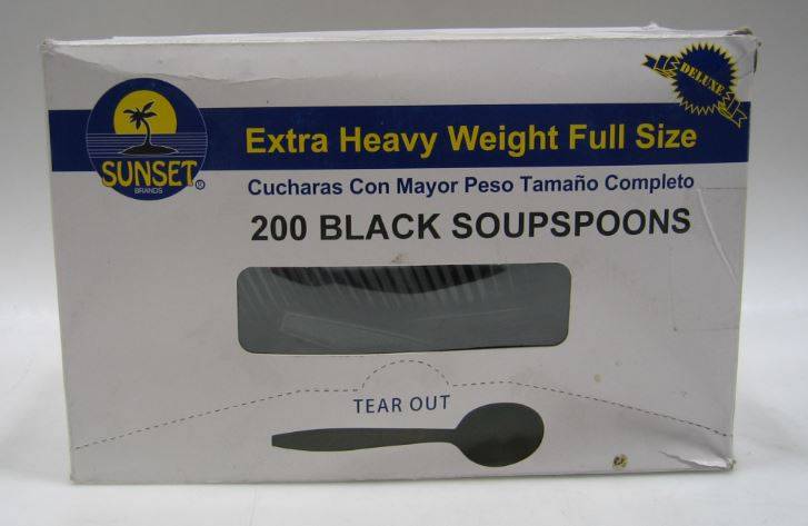 Sunset - Extra Heavy Black Plastic Soup Spoons - 200 ct (200 Units)