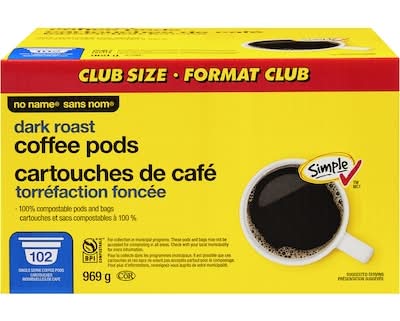 No name cartouches de café à torréfaction foncée - dark roast coffee pods (102 unités) (969 g)