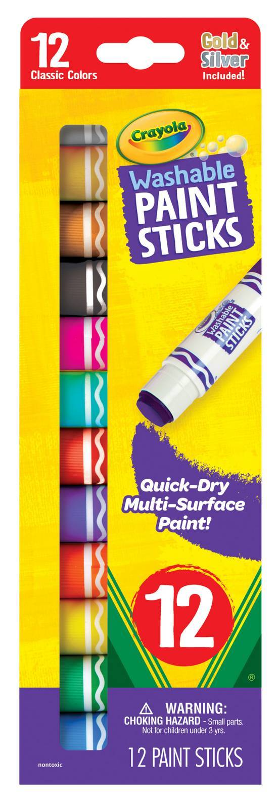 Crayola Quick Dry Paint Sticks, Assorted Colors, Washable Paint
