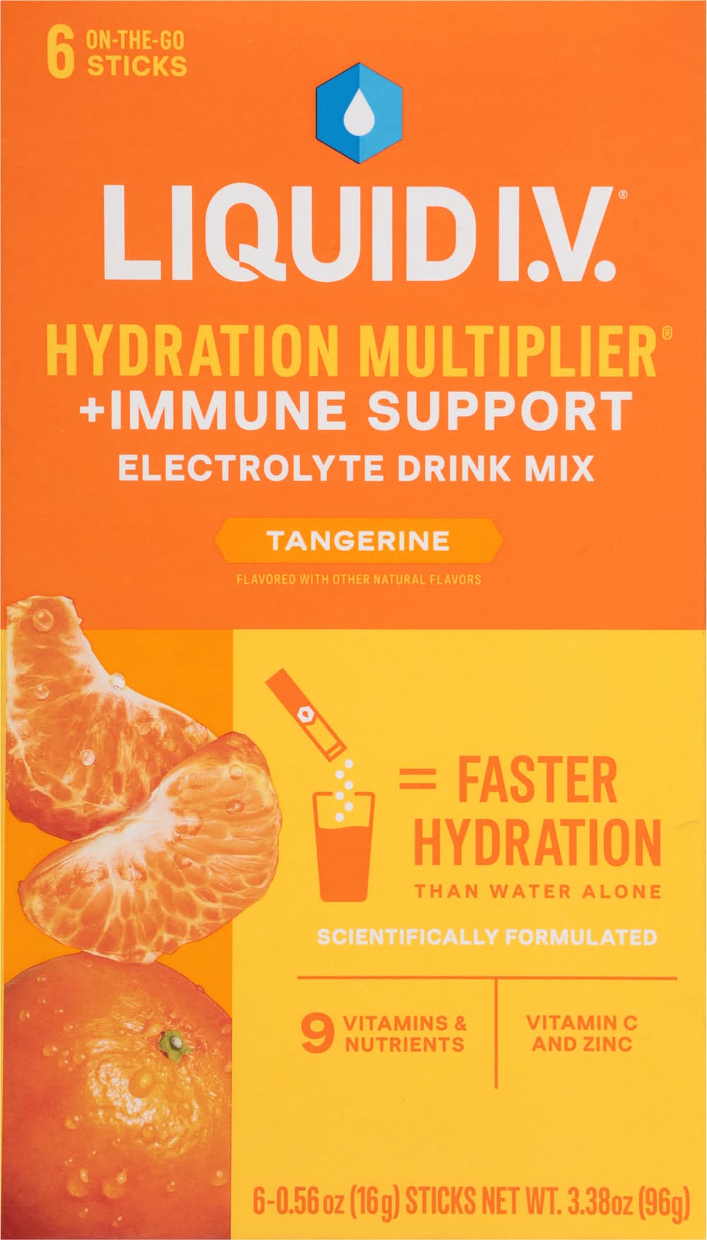 Liquid I.V. Hydration Multiplier +Immune Support Electrolyte Powder Drink Mix, Tangerine (3.38 oz, 6 ct)
