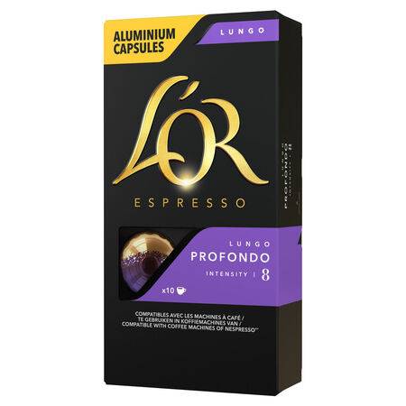 Café capsules Compatibles Nespresso lungo profondo intensité 8 L'OR ESPRESSO - la boite de 10 capsules