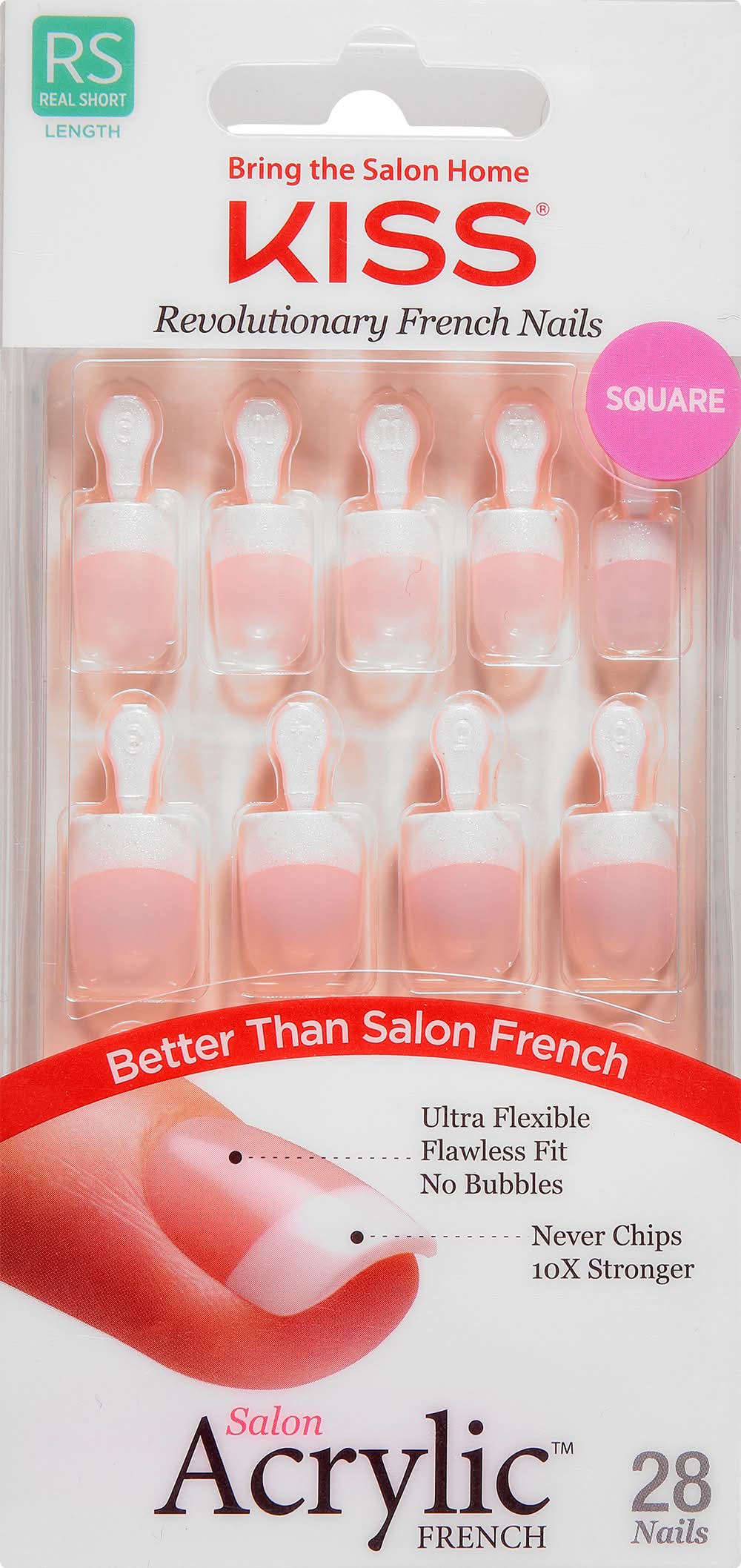 KISS Salon Acrylic French Real Short Length Square Halo Effect Ksa01 Nails, Pet Peeve (2 g)