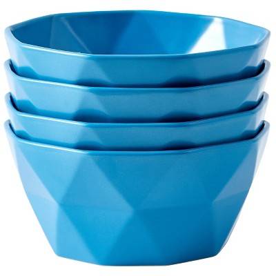 Bruntmor 30 Oz Geometric Ceramic Soup Bowl, Set of 4 Blue