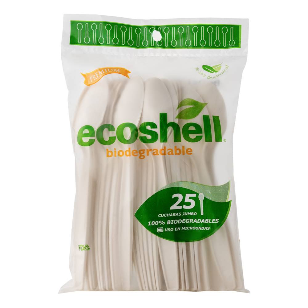 Ecoshell cucharas biodegradables jumbo (25 piezas)