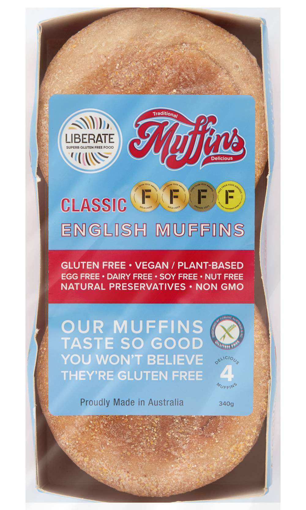 Liberate Gluten Free Classic English Muffins (340g, 4 pack)