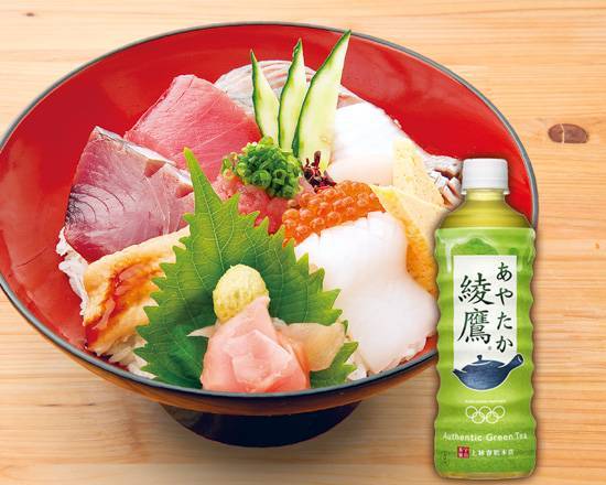 お得なドリンクセット!　自慢の海鮮丼（お新香・味噌汁付き