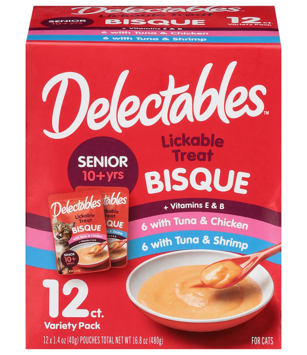 Delectables Senior Lickable Bisque Cat Treats Pouches (16.8 oz, 12 ct)