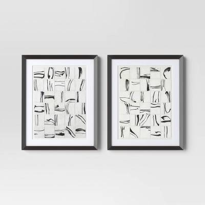 (Set of 2) 16"x20" Patterned Lines Abstract Framed Arts Black - Threshold™