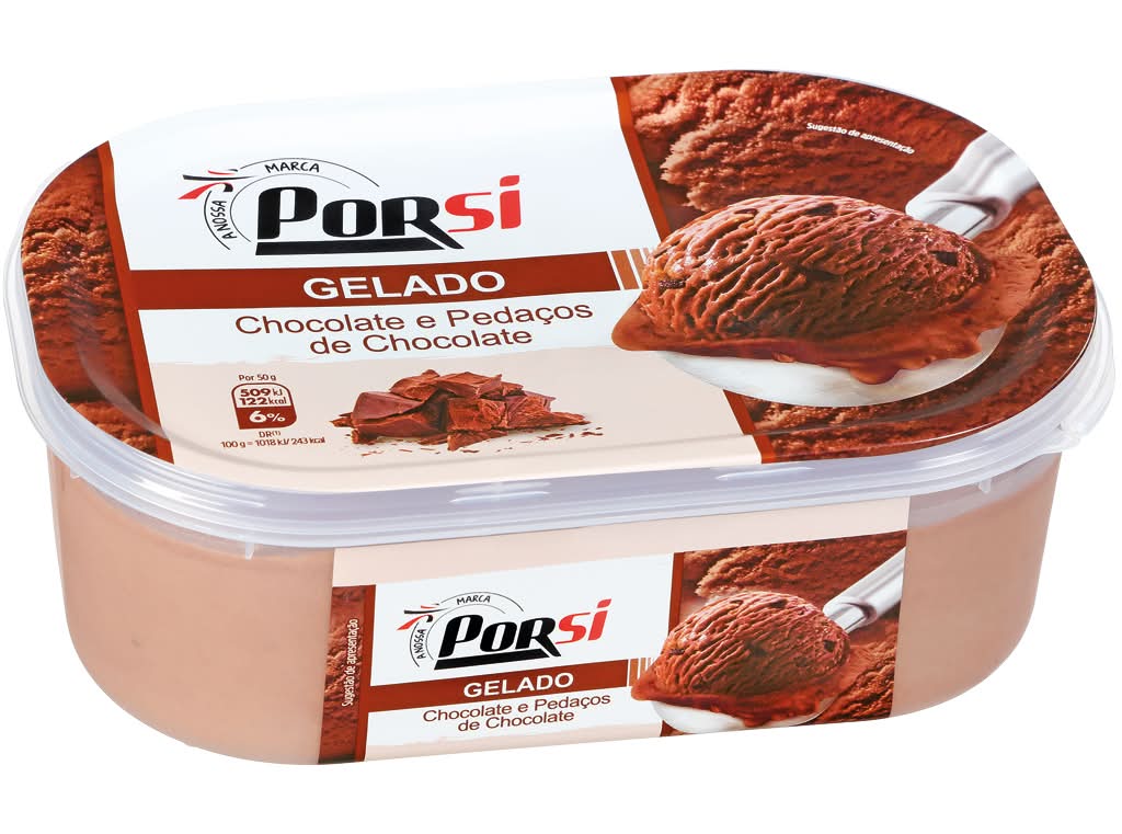 Porsi  - Gelado de chocolate, embalagem de 1Litro