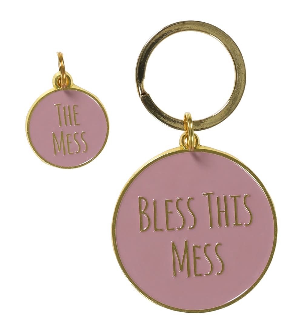 Pet Collar Charm & Keychain Set - Bless This Mess Pink