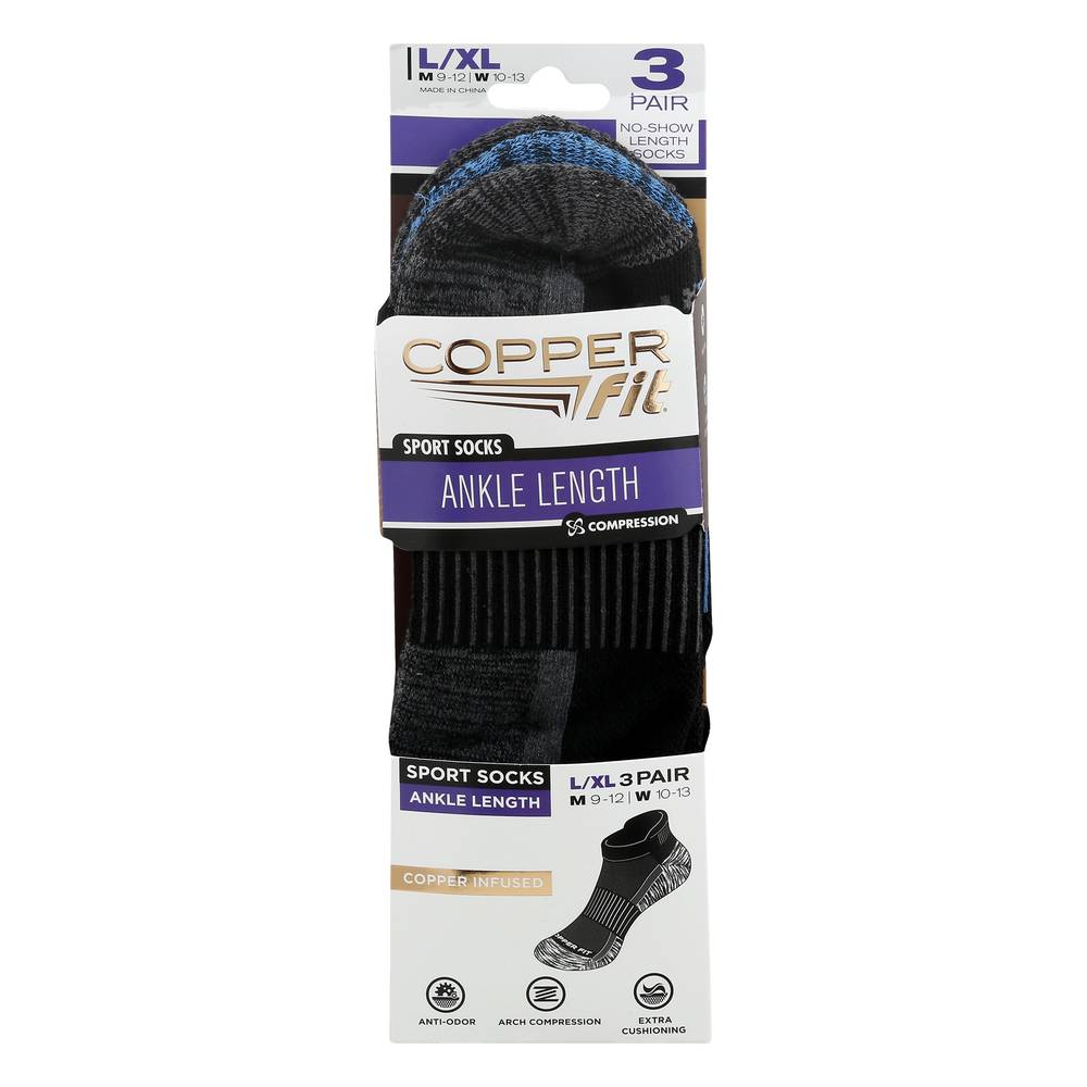 Copper Fit Unisex Large/Extra Large Ankle Length Sport Socks (3 ct)