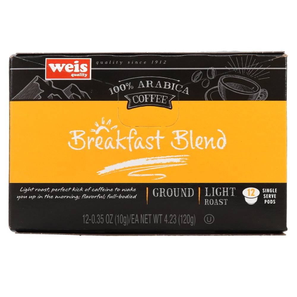 Weis Quality Single Serve Coffee Cups 100% Arabica Breakfast Blend (4.23 oz, 12 ct)