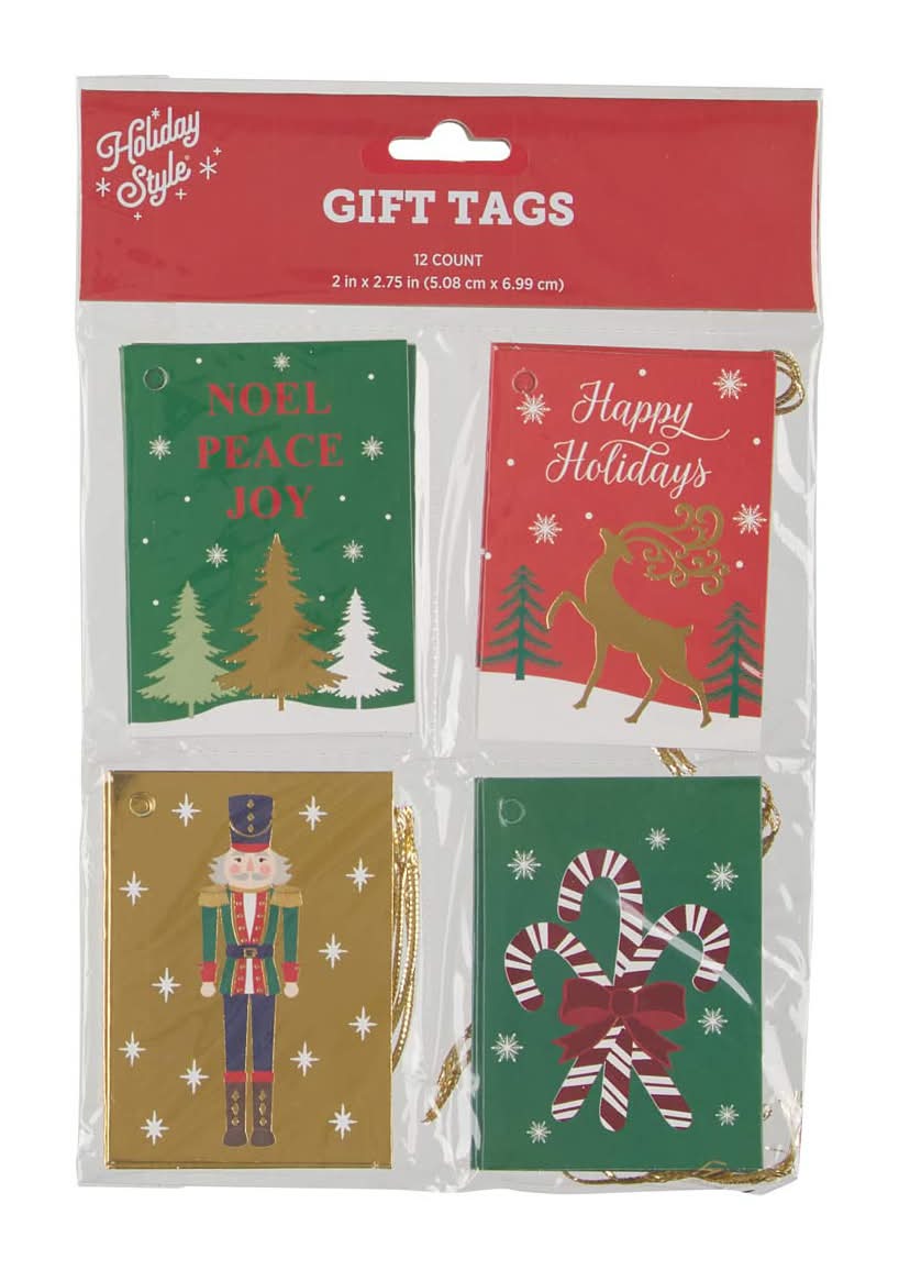 Holiday Style Christmas Gift Tags, 2x2.75 in (12 ct)