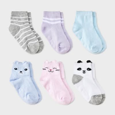 Toddler Girls' 6pk Critter Ankle Socks - Cat & Jack™ 4T-5T