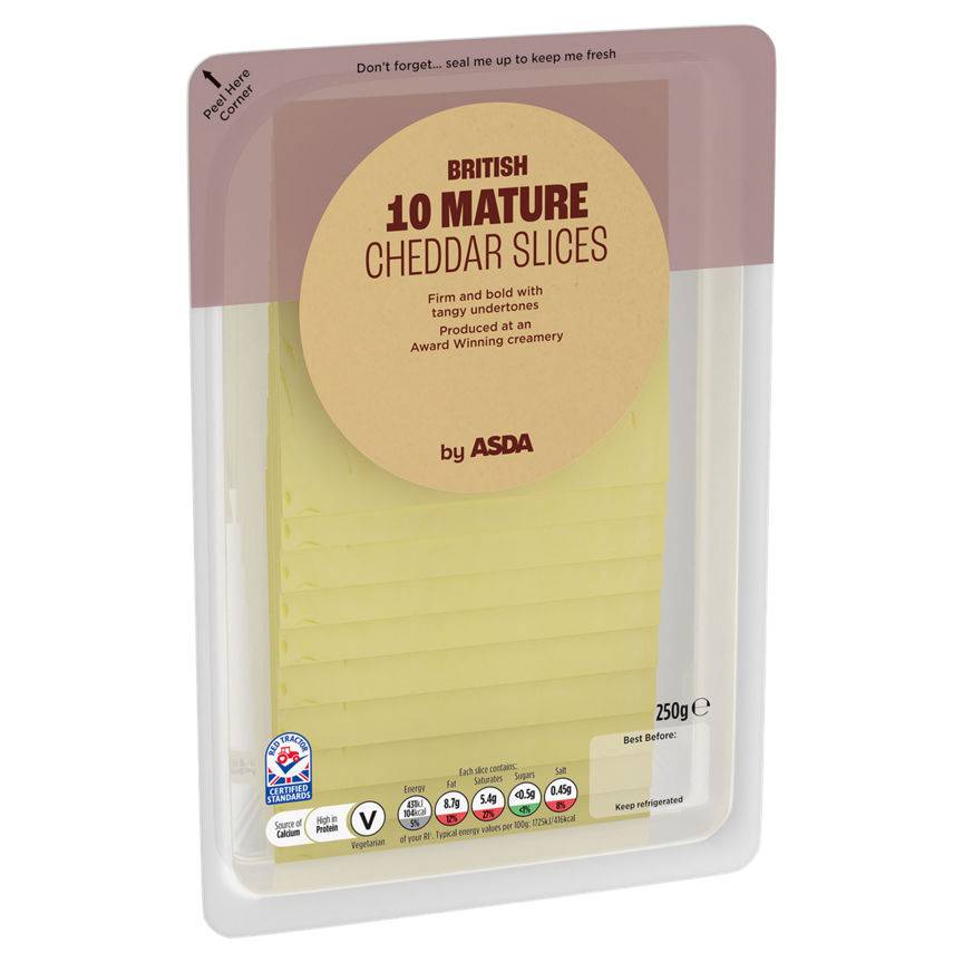 Asda Sliced Mature British Cheddar 10 Slices 250g