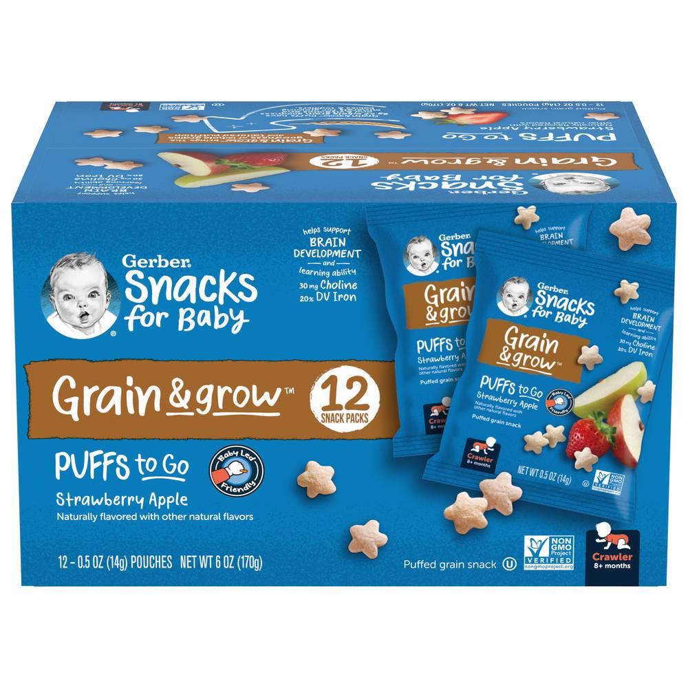 Gerber Puffs To Go Strawberry Apple Puffed Grain Snacks For Baby (6 oz)