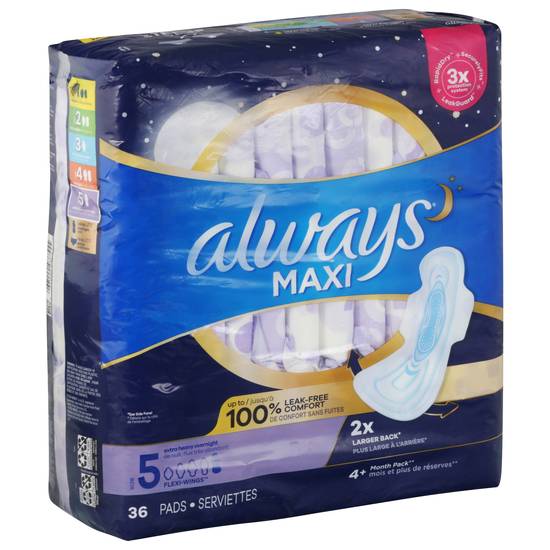 Always Extra Heavy Overnight Maxi Pads (36 ct)