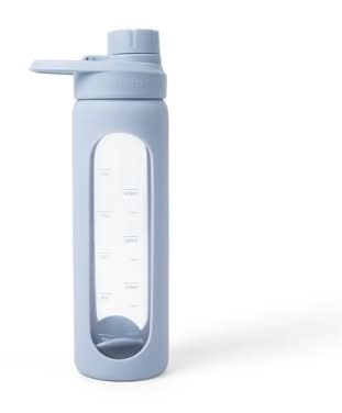 Blogilates Glass Protein Shaker Bottle With Silicone Sleeve 19 oz, Blue