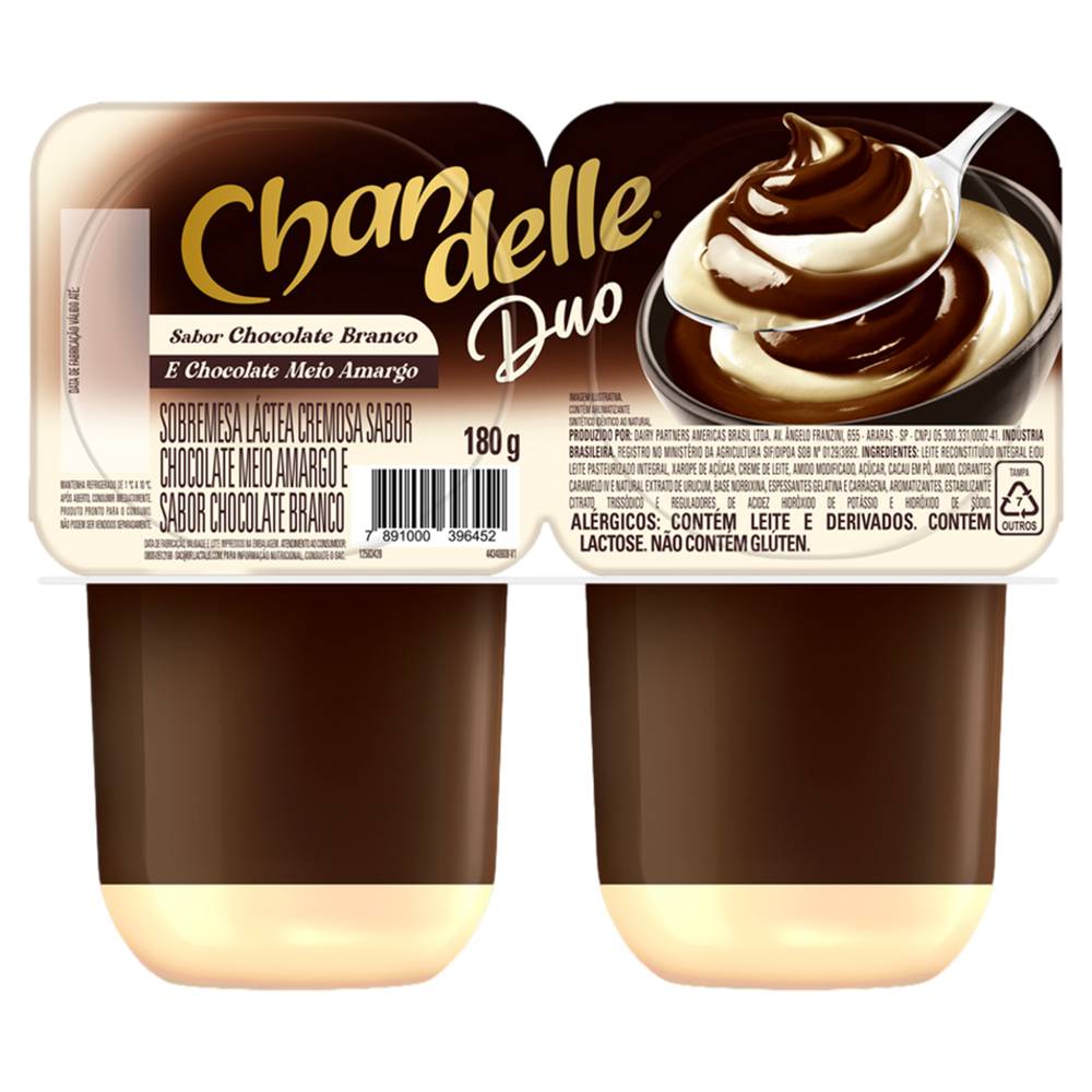 Chandelle sobremesa láctea chocolate branco e meio amargo duo (2 un, 90 g)