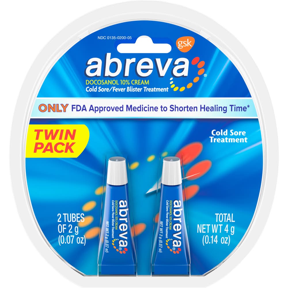 Abreva Docosanol 10% Cold Sore Treatment Cream (2 x 0.07 oz)