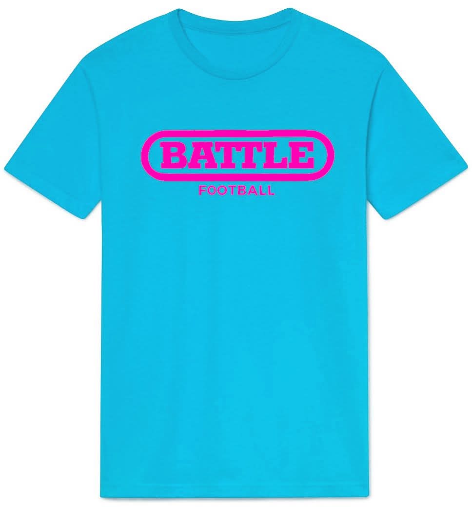 Battle Sports Logo T Shirt (Blue/Pink, XL)