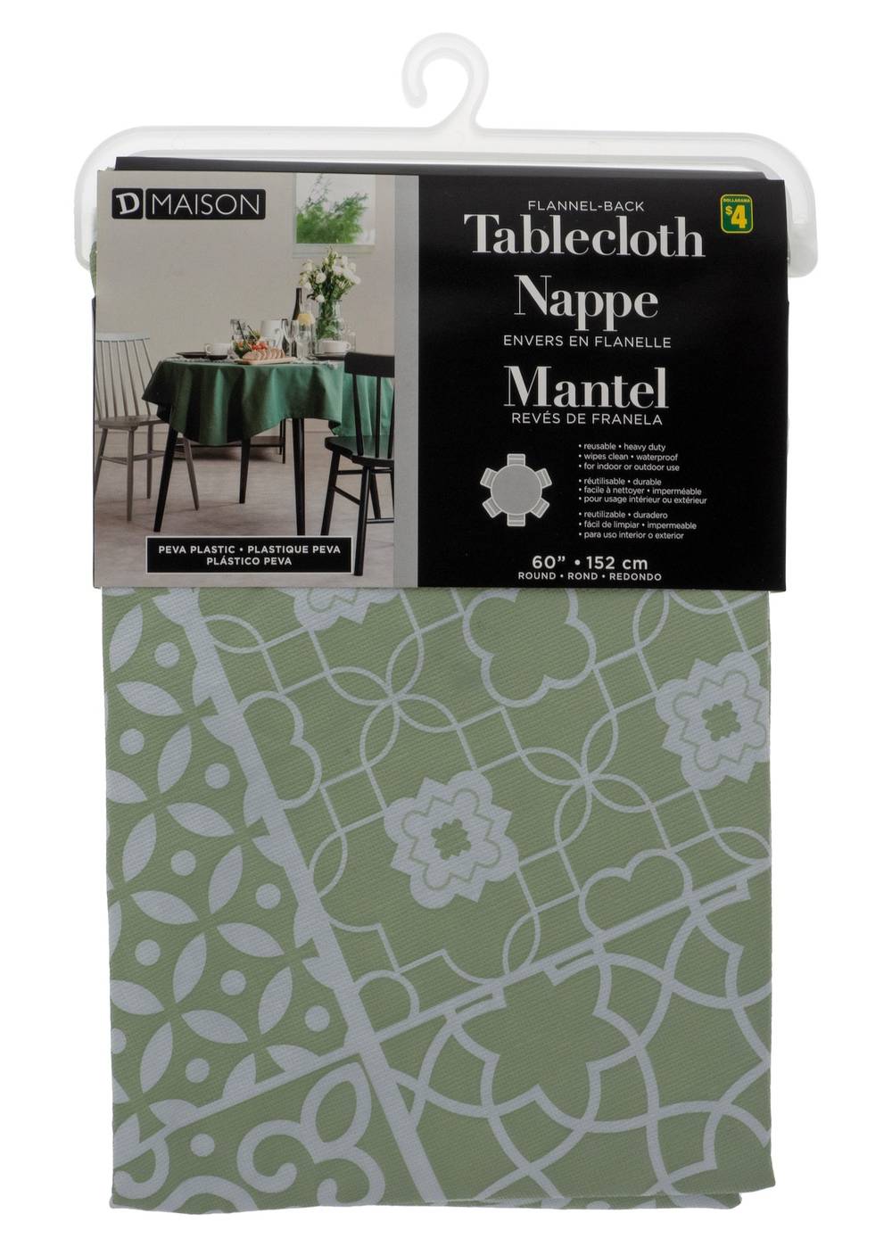D Maison Round Flannelback Tablecloth, 152 cm