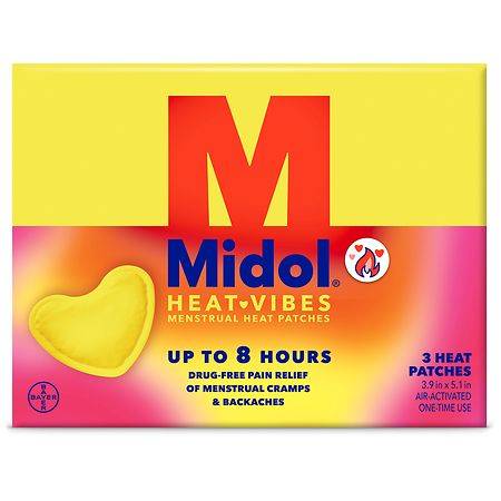 Midol Heat Vibes Menstrual Up To 8 Hours Pain Relief Patches, 3.9 in x 5.1 in (3 ct)