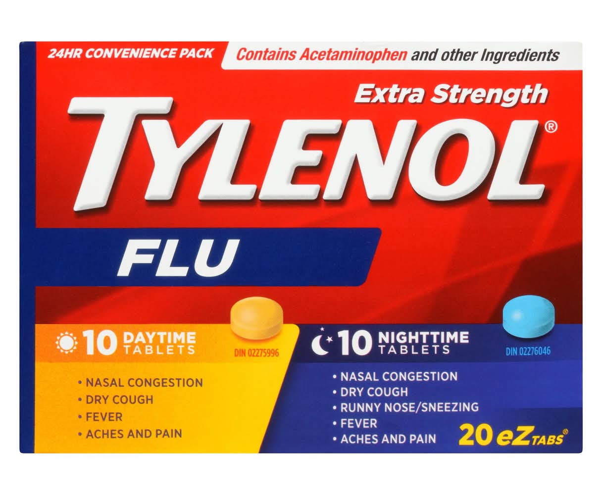 Tylenol Flu Extra Strength Daytime and Nighttime Eztabs 500 mg Tablets (20 ct)