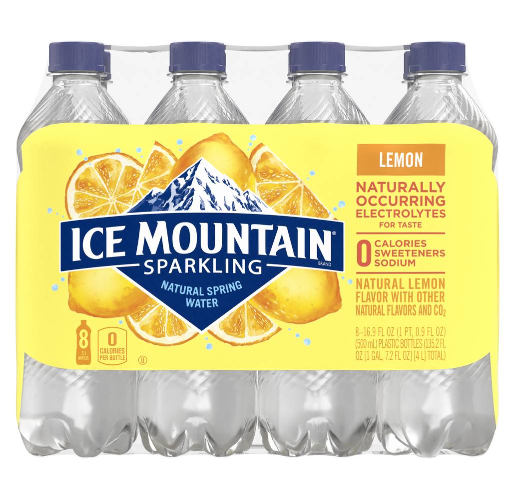Ice Mountain Sparkling Natural Spring Water, Lemon (8 x 16.9 fl oz)
