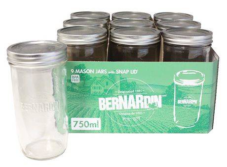 Bernardin 750 Ml Wide Mouth Mason Jars With Snap Lid Sealing Disc