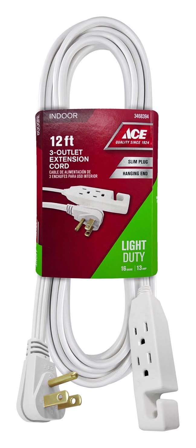 Ace Indoor 12 Ft. L White Extension Cord 16/3 Spt-3