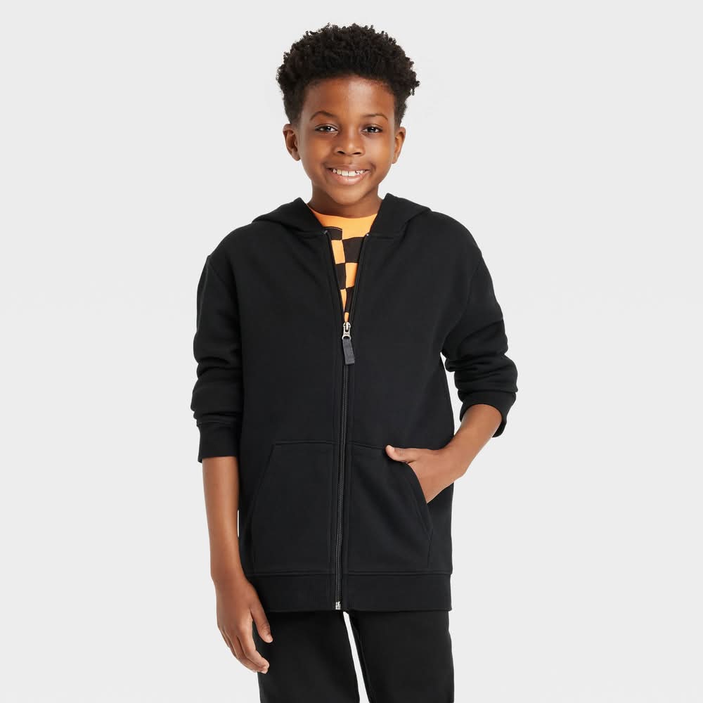 Cat & Jack Boys' Fleece Zip-Up Sweatshirt, S, Black